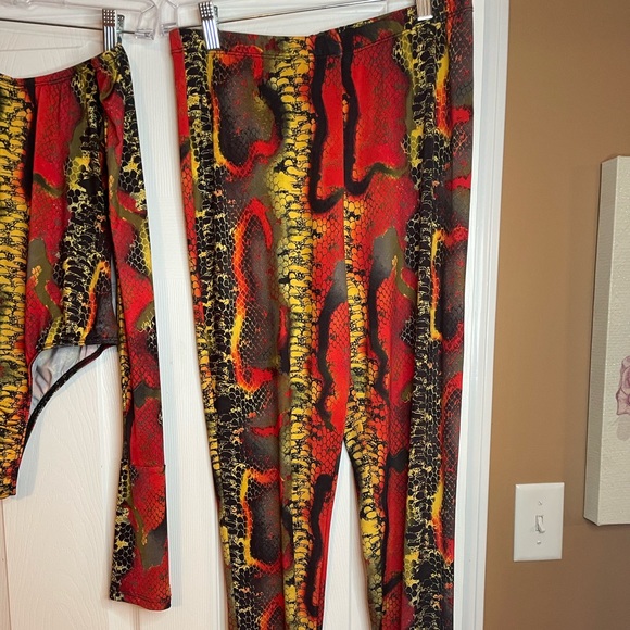 Two Piece Snakeskin Top/Bodysuit & Bottom/Pant Set. Very stretchy. Size Large - Picture 3 of 5